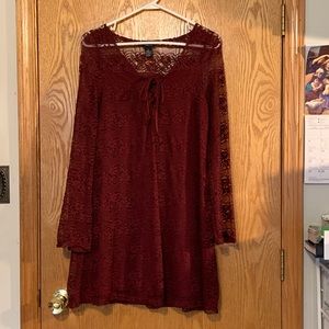 Long Sleeves Red Lace Dress